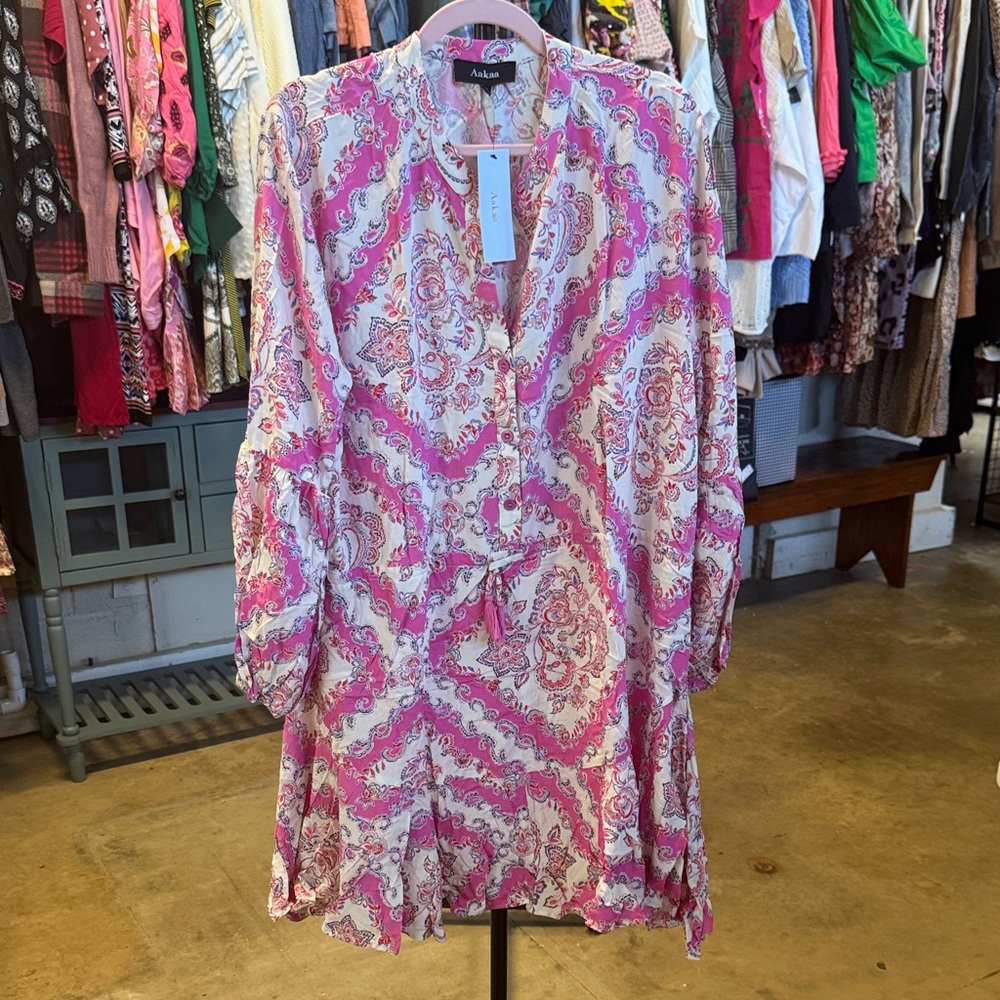 Aakaa Pink and White Midi Dress